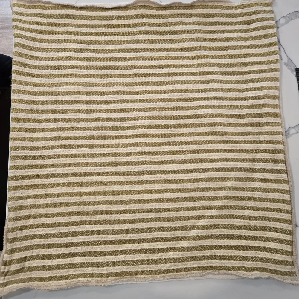S/2 West Elm Striped Olive and Cream Silk Cotton Pillow Covers 20x20